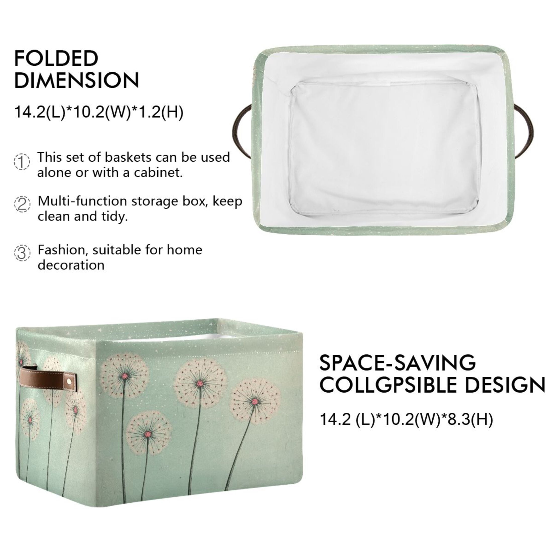 Large Dandelions Foldable Storage Basket,Canvas Fabric Foldable Storage Bins with Handles Open Home Storage Bins Boxes for Toy Book Shelf Closet Baskets
