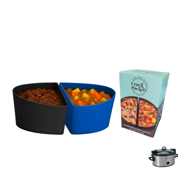 Los Forros Originales de Olla de Cocción Lenta de 6 Cuartos en Azul y Negro, Juego de 2 Pzas. Insertos Divisores, Croc de Silicona Reutilizables, Antiadherentes y Resistentes a Fugas, sin BPA, Aptos p