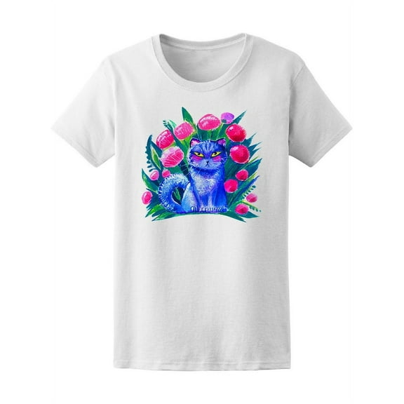 Cute Cat In The Daisies T-Shirt Women -Image by Shutterstock, Female XX-Large