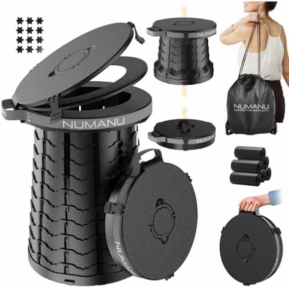 19.7" XXL 3IN1 Portable Toilet, Stool, Trash Can | Adjustable Height Portable Potty, Foldable Travel Toilet with Lid & Waste Bags, Outdoor Travel Potty, Pop Up Camping Toilet for Adults & Kids