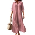 thumbnail image 2 of ZenCart Women's Cotton Linen Shirt Dress Long Sleeve V Neck Button Up Maxi Dress Casual Plus Size Flowy Long Dress, 2 of 8