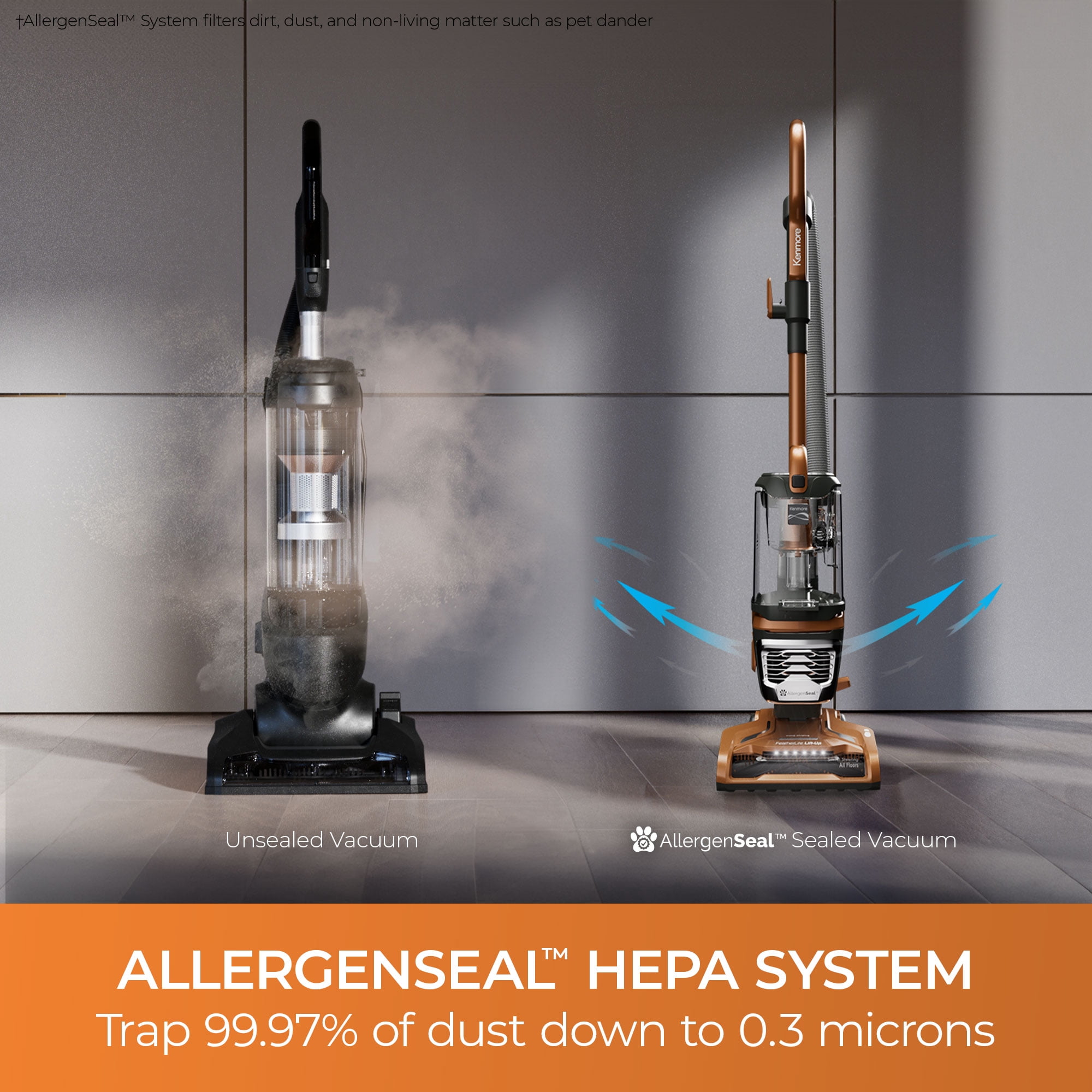 Kenmore FeatherLite™ Upright Vacuum, Bagless, Pet Friendly, Lift-Up® Technology, HEPA Completely Sealed Filtration, Multi-Surface with Swivel, DU4080, Orange