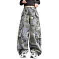 thumbnail image 3 of XAOFW Girl's Pants Retro Camo Print Elastic Waist Cargo Pant With Pockets Streetwear Wide Leg Trouser Hiking Adventure Stylish Cozy Trousers, 3 of 9