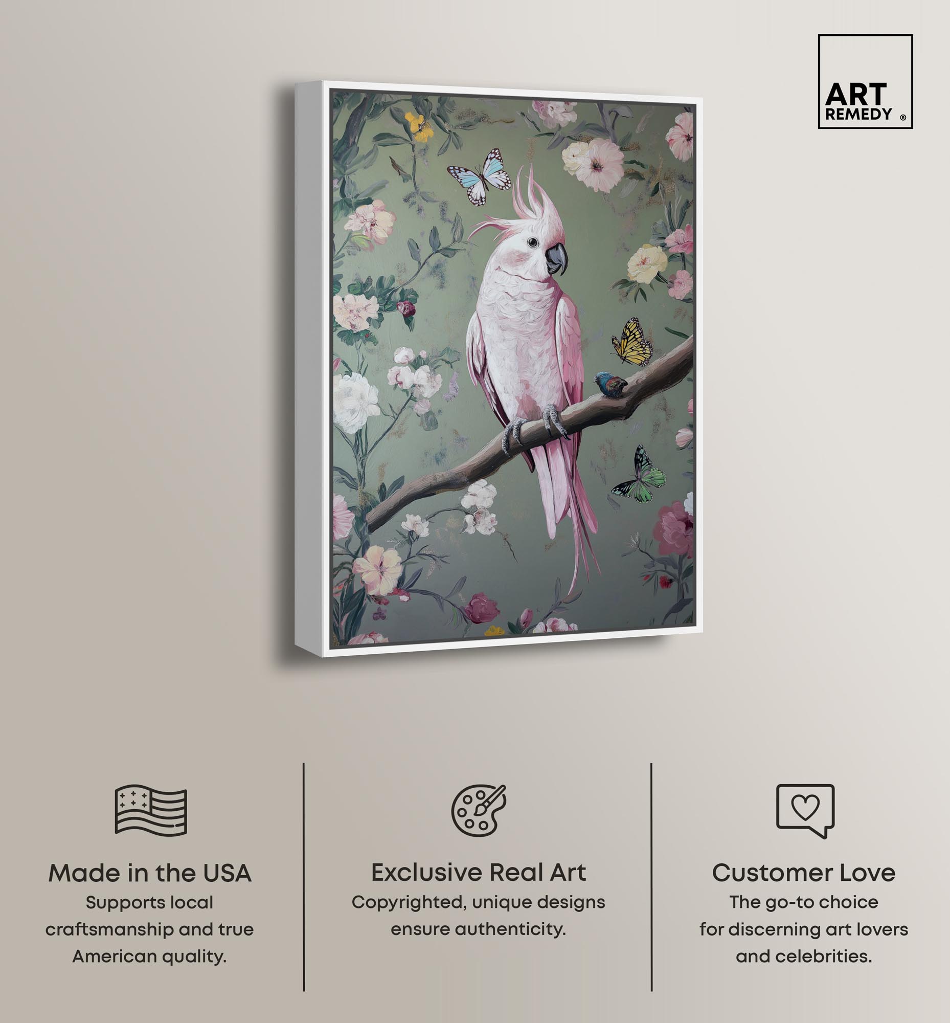 Rose Plume II Canvas Bird Maximalist by Art Remedy, White Frame, 10" x 15"