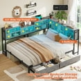 thumbnail image 6 of Aunfebrco Corner Full Bed Frame with 2 Drawers & Bookcase Storage, Full Size Daybed with Charging Station and Led Lights, Metal Platform Bed Frame for Living Room Bedroom, Gray, 6 of 11