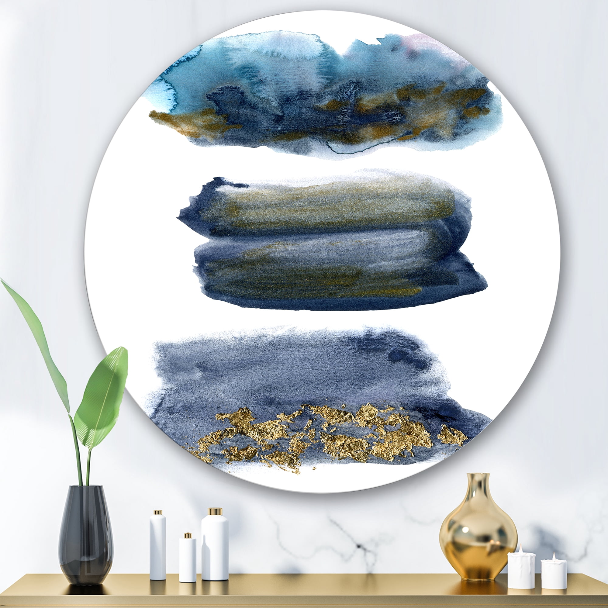Designart 'Abstracts Clouds With Golden Touches' Modern Circle Metal Wall Art 36x36 - Disc of 36