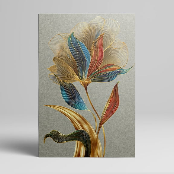 1pc Gold - accented Floral Canvas Wall Art with Colorful Petals and Leaves, framed Decor room hanging Wall Picture Decor for Home Gifts, living room, bathroom, bedroom, kitchen wall art decor canvas