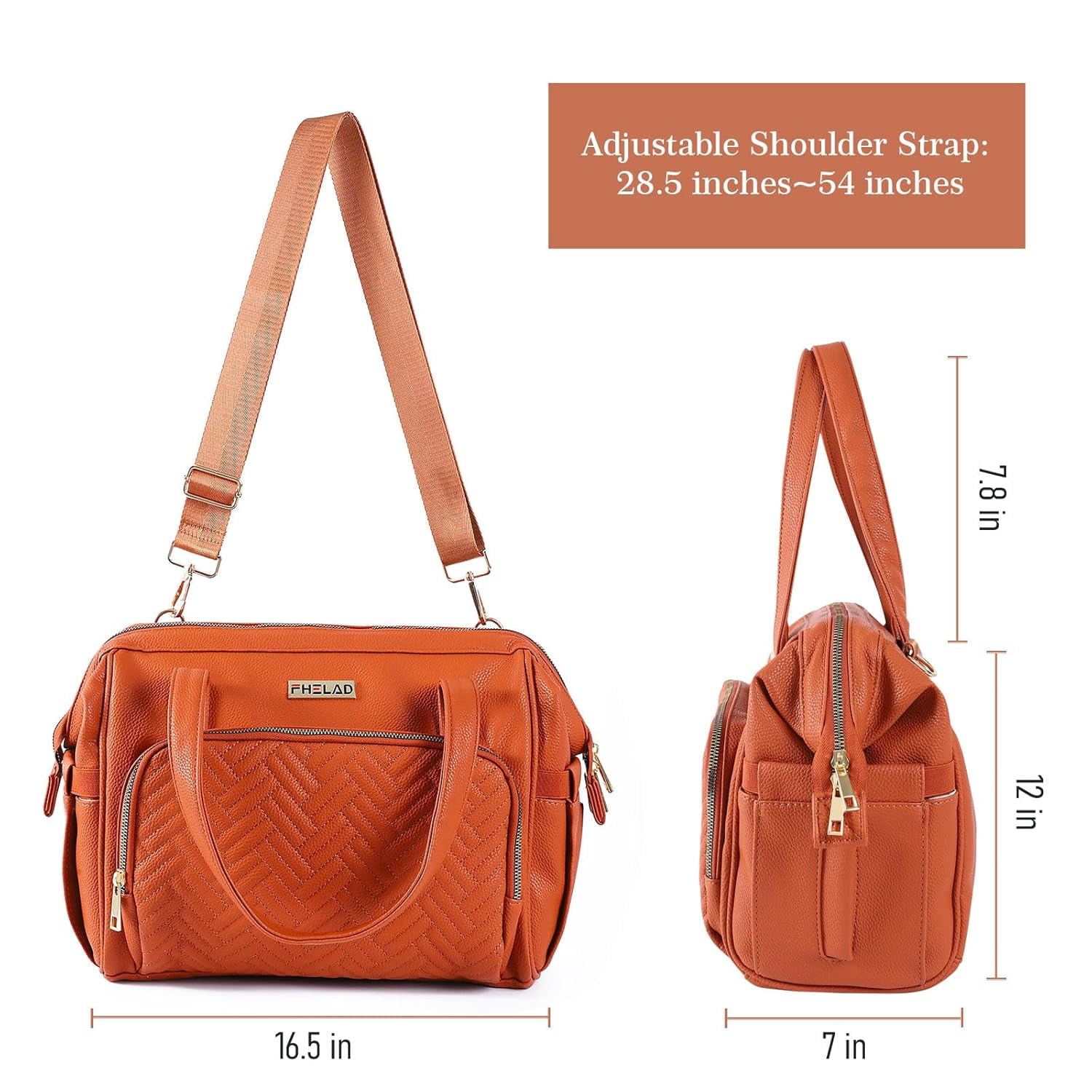 Diaper Bag Tote, Tote bag with 13 Pocket Waterproof Mom Bag , Stylish Leather Crossbody Diaper Bag for Travel(Orange)