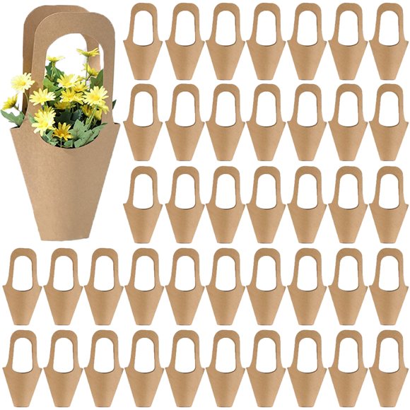 Bolsas de regalo Tergy Kraft Paper Flowers, color marrón, 50 paquetes de 35 cm