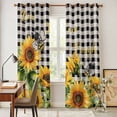 thumbnail image 4 of Sunflower Bee Kitchen Curtains 84 Inch Length, Black Buffalo Plaid Botanical Leaf Floral Grommet Top Bedroom Living Room Curtains, Light Filtering Cafe Curtain Drapes 2 Panels Set 84''x84'', 4 of 9