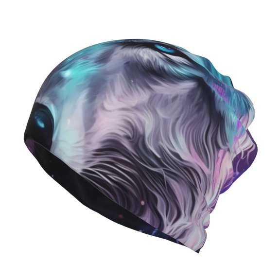 Honeii Purple Sky Wolf Print Winter Beanie Daily Hat - Thermal Polar Fleece Ski Running Hat Skull Cap for Men and Women,Beanie