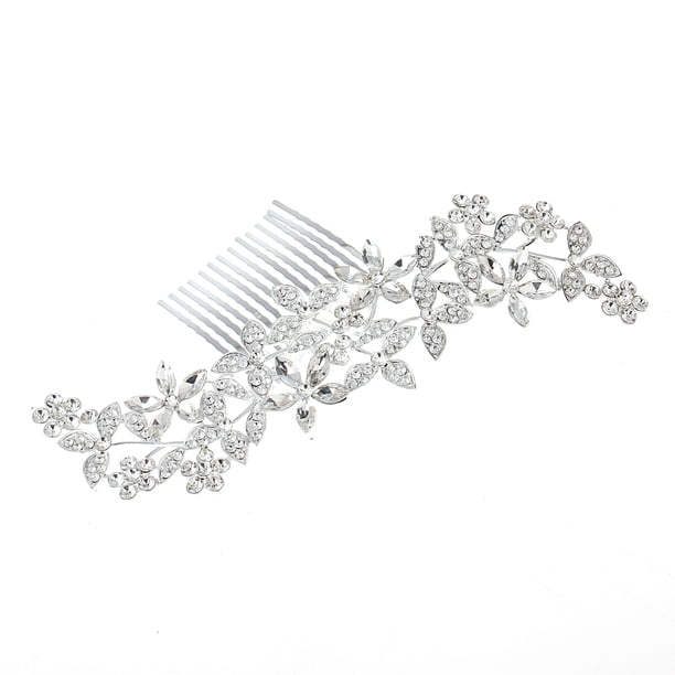Nvzi Horquillas para el pelo de boda con flores para novias, peinetas con perlas de cristal, pinzas para el pelo, accesorios para el pelo de boda dorados, joyas plateadas