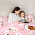 thumbnail image 4 of Homewish Cute Cartoon Halloween Ghost Full Size Comforter Sets,Pumpkin Bat Banner Print Bedding Comforter Set,Blush Pink,Pink Reversible,3-Piece,1 Comforter and 2 Pillowcases, 4 of 7