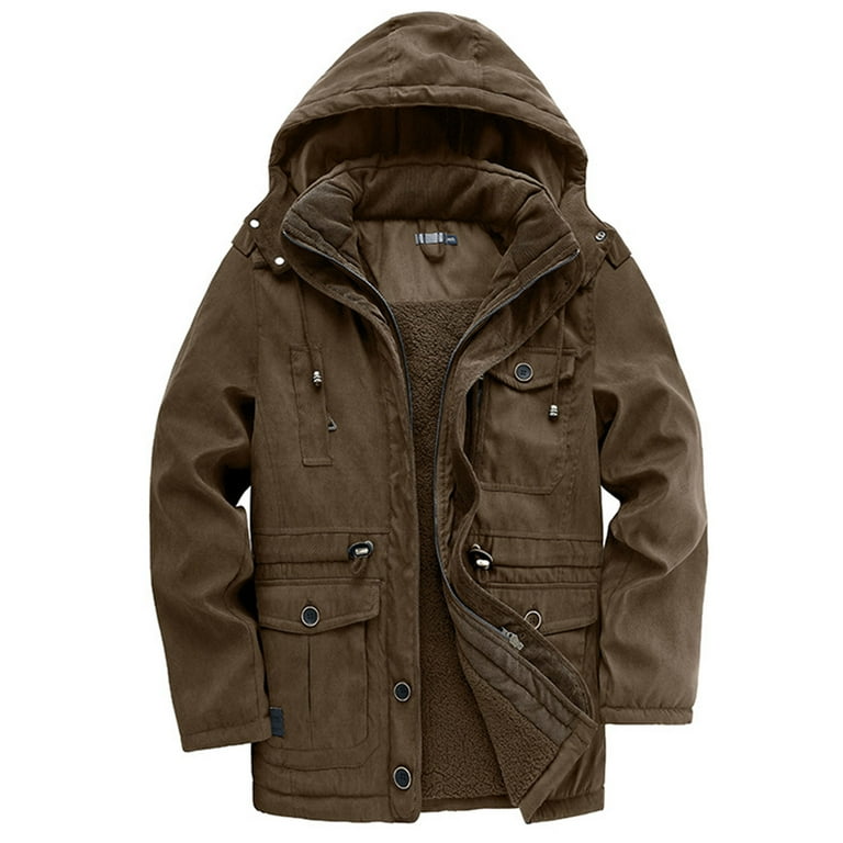 WREESH Mens Military Jacket Hooded Zipper Parka Coats Thick Fleece