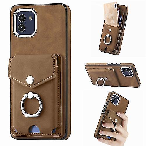 Funda para Samsung Galaxy A03 de 164 mm con anillo de cuero con textura de piel galvanizada y tarjetero (negro)
