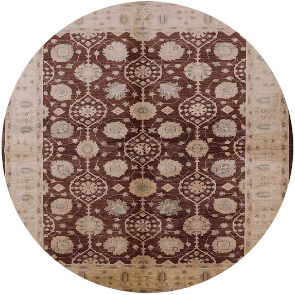 Ahgly Company Indoor Round Mid-Century Modern Dark Sienna Brown Oriental Area Rugs, 3' Round