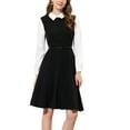 thumbnail image 4 of MODA NOVA Juniors Contrast Turn Down Collar Long Sleeve Button Belt Shirt Dress, 4 of 5