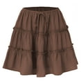 thumbnail image 7 of cocolona Womens Summer Casual Pleated Mini Skirts Elastic Waist Drawstring Ruffle Flowy Beach Vacation Skirts Brown M, 7 of 7