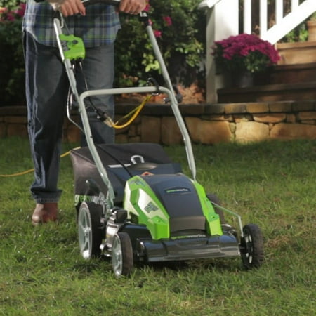 lawn mower greenworks amp corded inch electric station