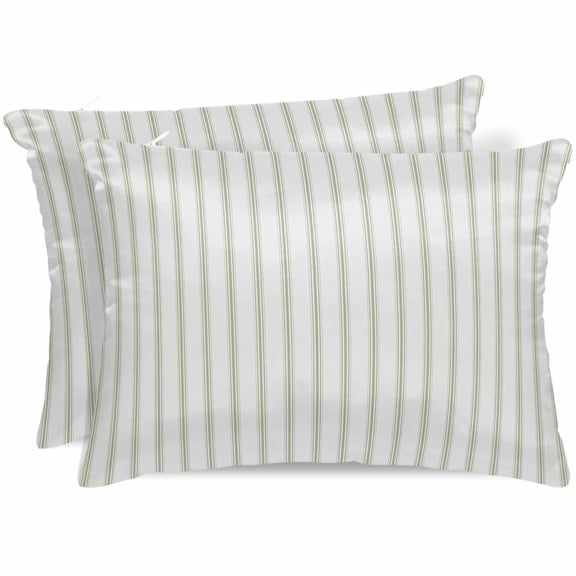 Sage Green Striped Pillow Cases Standard Size Set of 2, Smooth Satin Pillowcase for Hair and Skin, Sage Green White Stripes Farmhouse Decorative Cooling Bed Pillow Covers with Zipper, 20x26 Inches