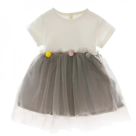 

Clearance!Children Summer Girls Cotton Cute Mesh Tulle Puff Tutu Skirt Stitching Bottoming Short Sleeve Sweet Princess Dress