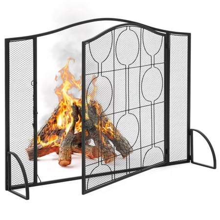 Best Choice Products Single-Panel Living Room Heavy-Duty Steel Mesh Fireplace Screen Decor w/ Locking Door -