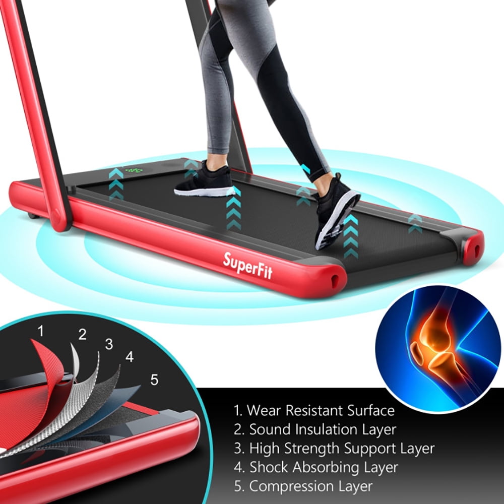 Topcobe 2.25HP 2 in 1 Folding Treadmill with APP Speaker Remote Control, Treadmills for Small Spaces, Walking Pad for Home, Red