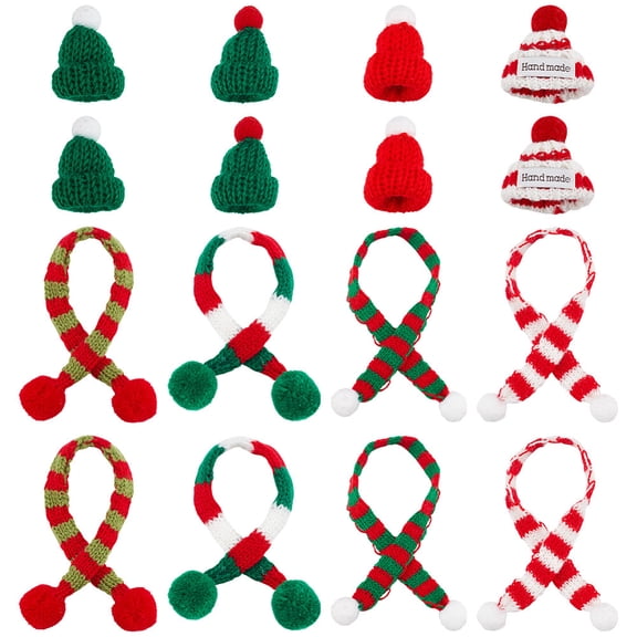 24pcs 8 style Mini Knitting Wool Yarn Scarf Hat for Christmas Ornament Accessories Mixed color 44-237x10-237mm 3pcs/style