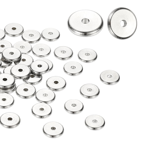 Uxcell 10mm Spacer Beads, 25 Pcs Charm Spacer Beads Stainless Steel Loose Disc Flat Round Slider Stopper for Jewelry Making Bracelet Necklace Earrings Crafts DIY, Silver Tone