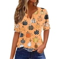 thumbnail image 2 of Halloween Shirt Womens Patterns Halloween Party T Shirt V Neck Short Sleeve Orange XL, 2 of 6
