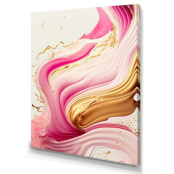 Designart Bold Pink And Gold Flow Art II Canvas Wall Art