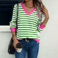 thumbnail image 2 of Horkkom Long Sleeve Shirts for Women, V Neck Striped Shirt, Spring Loose Casual Tops XXL, 2 of 7