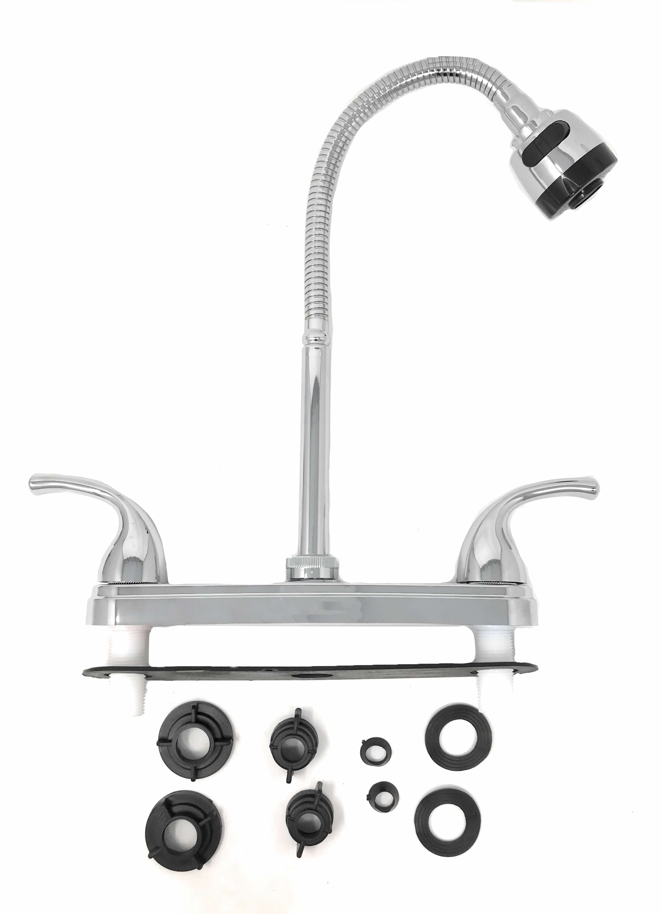 8" Center Set Two Handle Kitchen Chromed Plastic Faucet with Tall Flexible Spout for Kitchen RV Camper Motorhomes Office ADA