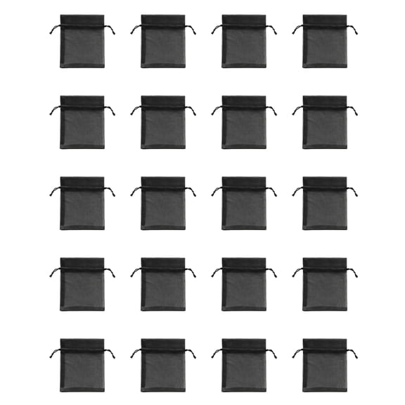 Mesh Candy Bags 20 Pack, Drawstring Treat Pouches for Halloween Christmas, Party Favor Candy Nut Packaging (Black)