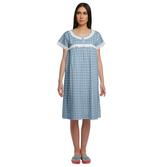 Moomaya Womens Printed Round Neck Nursing Sleepwear Cotton Poplin Nightdress