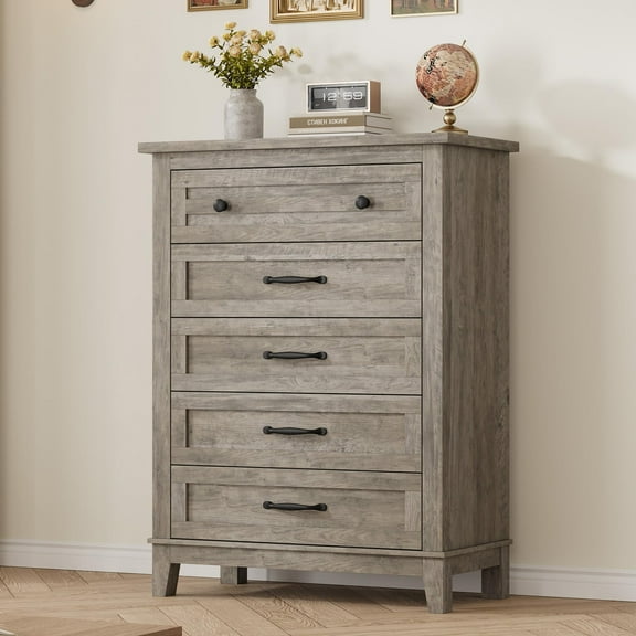 EcoSummer 41.3" Tall 5-Drawer Dresser, Wooden Vertical Chest with Large Storage, Ash Grey