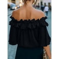 thumbnail image 5 of Women's Off Shoulder Ruffle Trendy Short Sleeve Blouse Casual Outfits Layered Tops Black S, 5 of 6