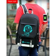 Ficcug Luminous School Bags Backpacks,16 Laptop Backpack with USB Charge Port,Student Bookbags for Boys Girls Women Men Teens,Black