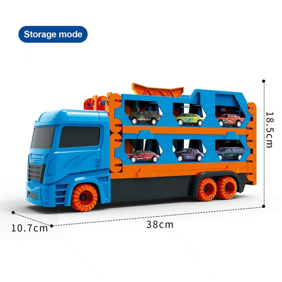 Car Transporter Truck Toys Container Truck With 6pcs Alloy Pull-back Cars Model Toys For Boys Birthday Gifts
