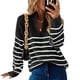 thumbnail image 5 of Suéter de mujer de otoño e invierno, jersey de rayas con cremallera de punto de manga larga de moda europea y americana para mujer, 5 of 5