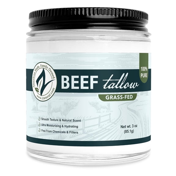 Zatural Pure Grass-Fed Beef Tallow – Deodorized & Refined Food-Grade Fat for Cooking, Frying, Skincare, Soap Making & DIY Balms (3 oz)