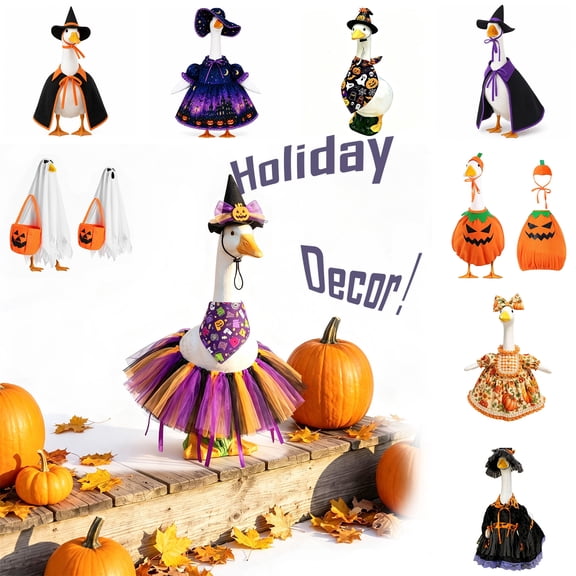 Lzobxe Halloween Porch Goose Clothes, Fall Garden Goose Costume for Cement or Plastic Geese, Thanksgiving Outdoor Patio Yard Lawn Decoration