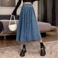 thumbnail image 2 of Letdown Women's High Waist Long Denim Skirt Fall Soft A-Line Jean Ruffle Swing Maxi Skirts Casual Summer Wash Tiered Jean Skirt with Lace Up, 2 of 4