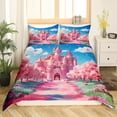 thumbnail image 2 of Erosebridal Pink Cherry Blossoms Comforter Cover Queen, Fairy Castle Bedding Queen Size, Cute Cartoon Decor, 3 Pieces（No Comforter）, 2 of 6