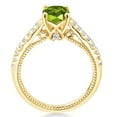 thumbnail image 3 of Gem Stone King 18K Yellow Gold Plated Silver Green Peridot and White Created Sapphire Engagement Ring for Women (1.12 Cttw, Cushion 6MM, Gemstone August Birthstone, Available in Size 5, 6, 7, 8, 9), 3 of 5