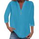 thumbnail image 1 of Top informal de mujer con cuello en V, mangas con puntas y botones, poliéster y spandex, corte holgado y cómodo, tallas S-XXL, 1 of 5
