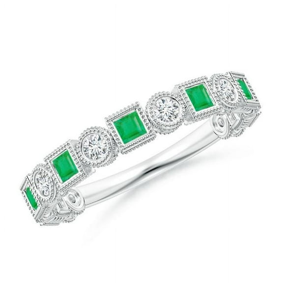 Square Shape Green Emerald CZ Diamond Eternity Band Ring Women 925 Sterling Silver May Birthstone Christmas New Year Gift Gemstone Jewelry