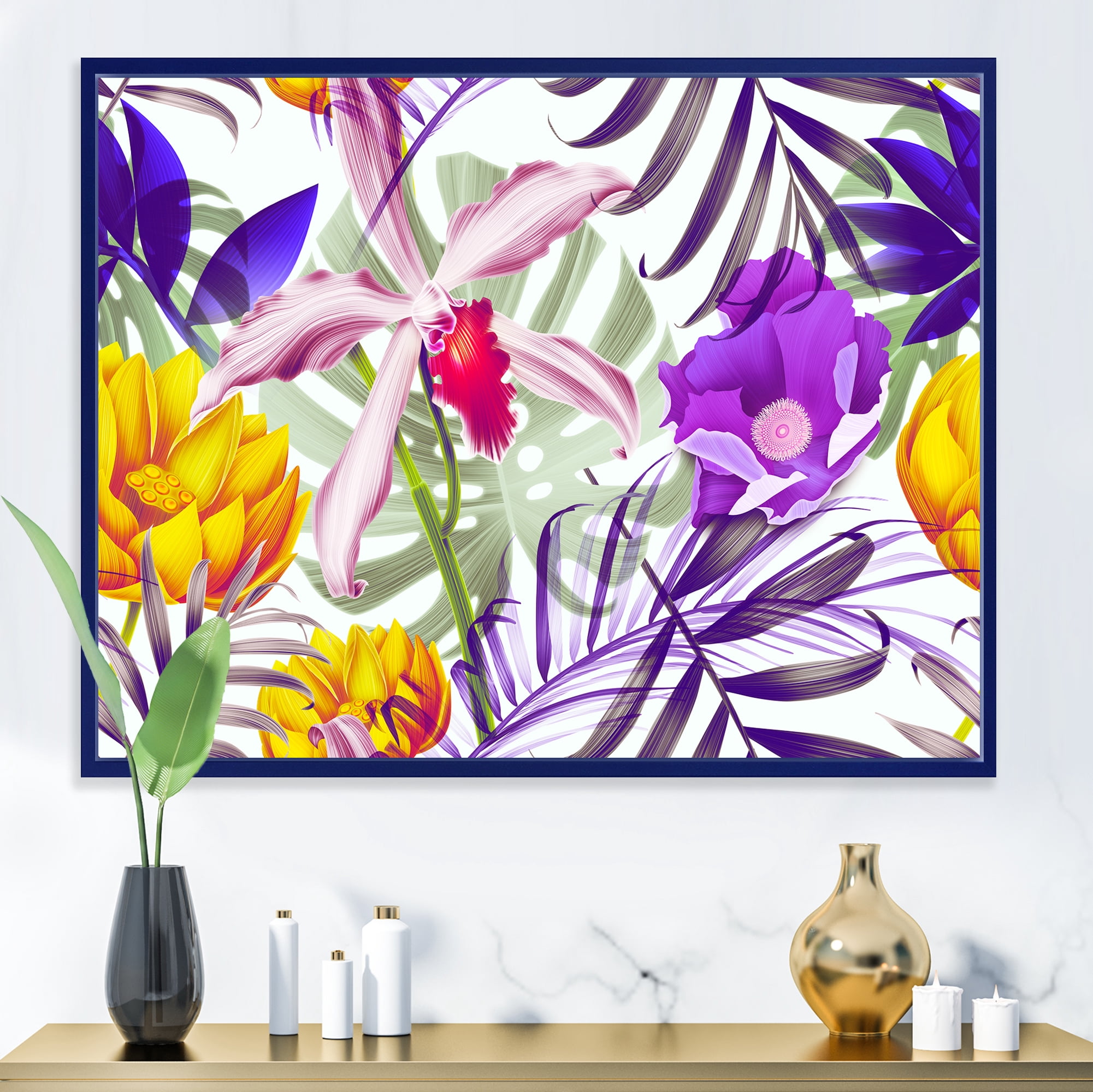 Designart 'VIntage Tropical Flowers IX' Traditional Framed Canvas Wall Art Print