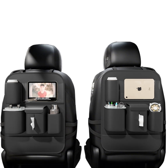 GMQ Backseat Car Organizer with Touch Screen,Protectors Kick Mats Travel Accessories for Kids,Multifunctional Seat Back Organizer Car Travel Organizer Accessories