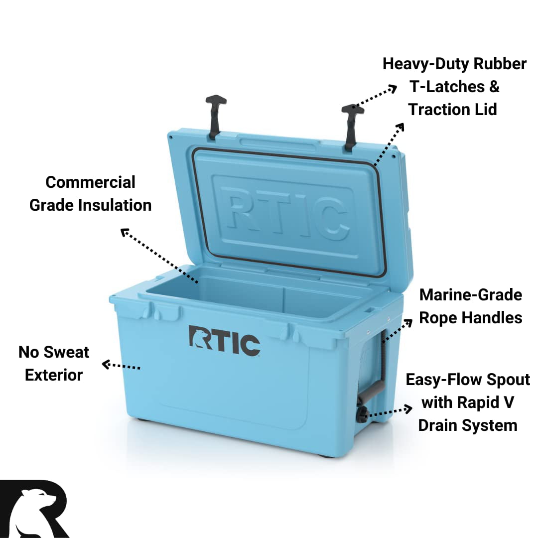 RTIC Hard Cooler 20 qt, White, Ice Chest with Heavy Duty Rubber Latches, Inch Insulated Walls Keeping Ice Cold for Days, Great for The Beach, Boat,